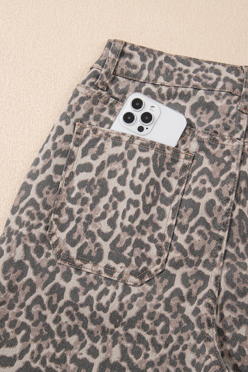 LDC Leopard Frayed Edge Wide Leg High Waist Jeans