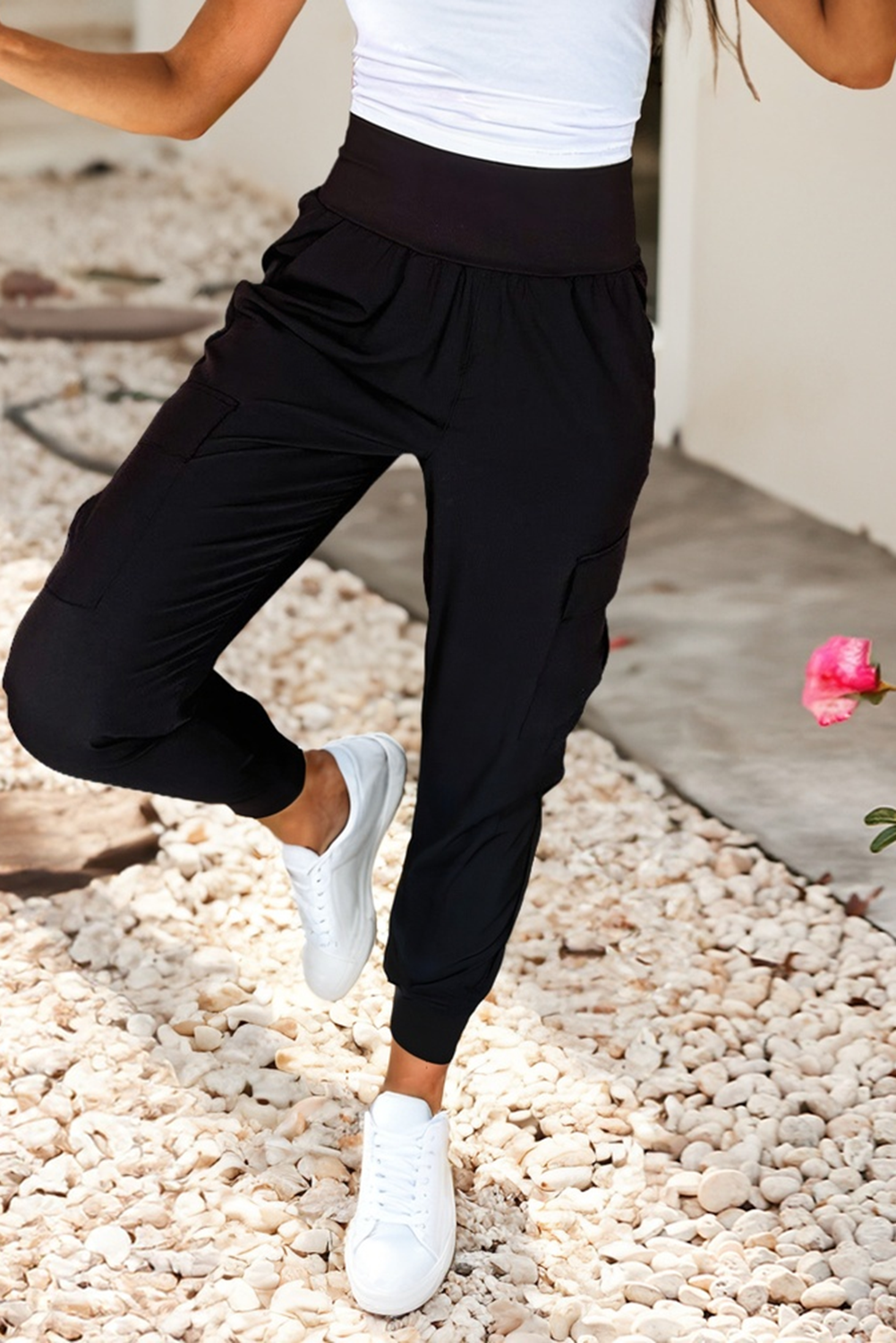 LDC Elastic High Waist Pocketed Cargo Jogger Pants