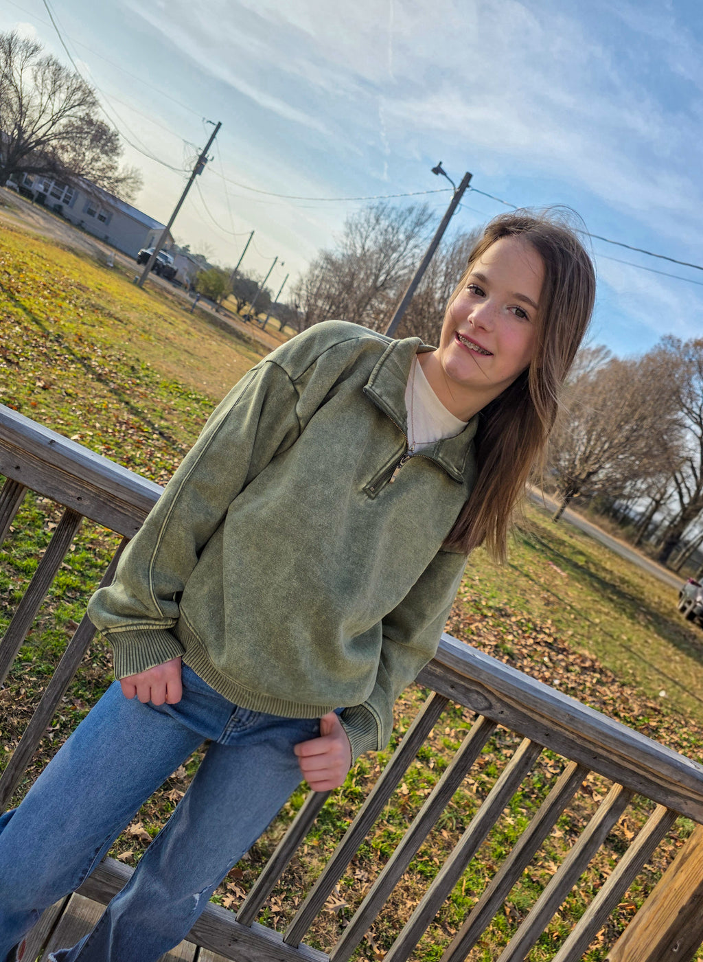 Acid Wash Fleece Half Zip Pullover