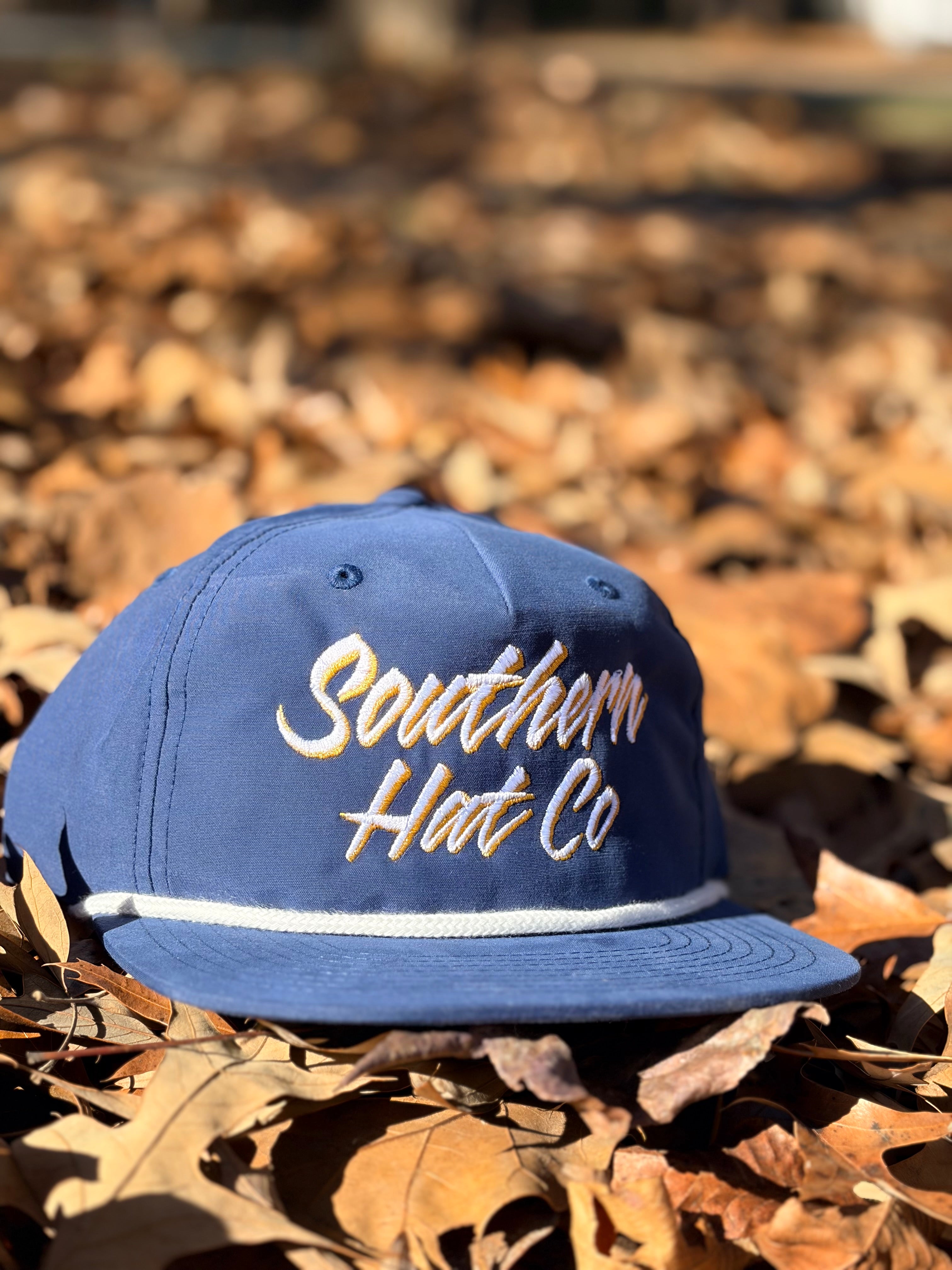 Navy script hat