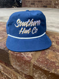 Navy script hat