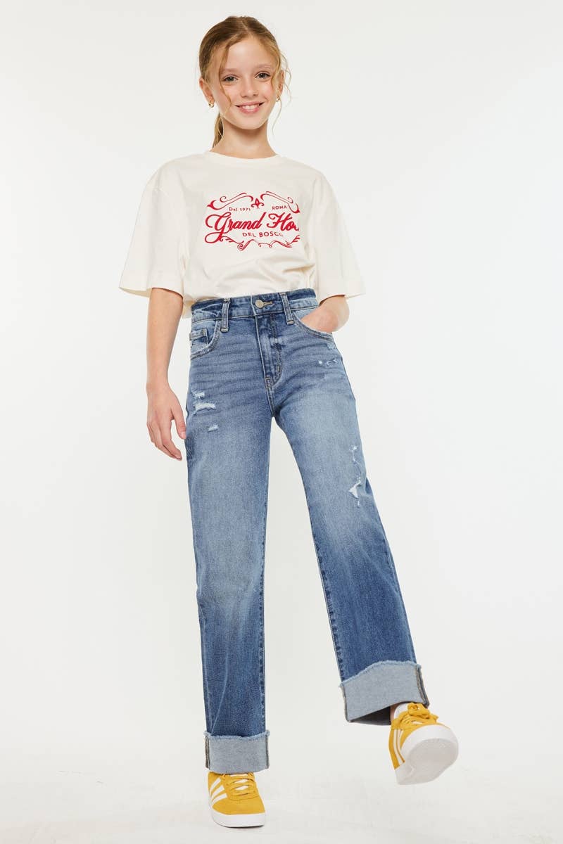 Medium wash straight jeans