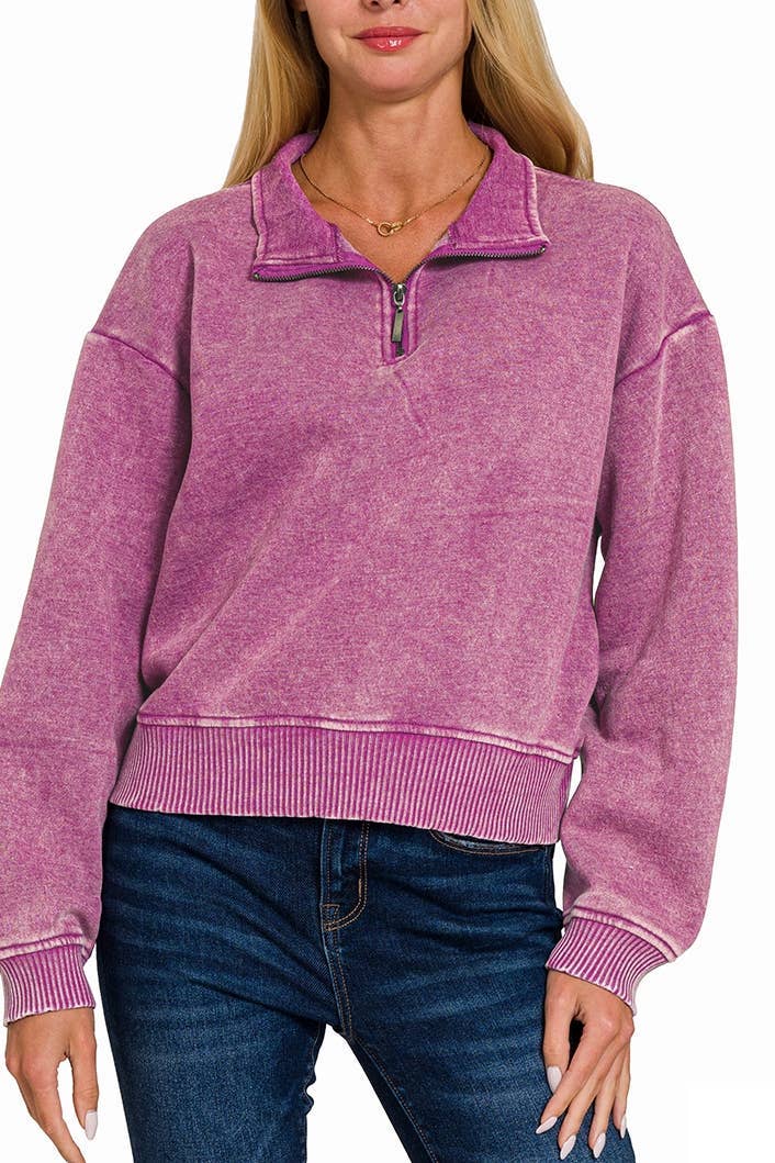 Acid Wash Fleece Half Zip Pullover
